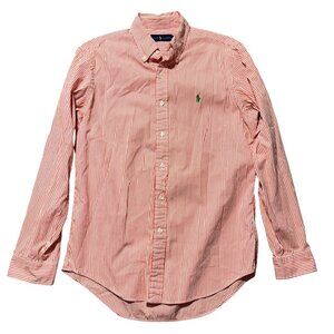 Ralph Lauren Mem's Sz M Striped Button Down Dress Classic Orange & White Cotton